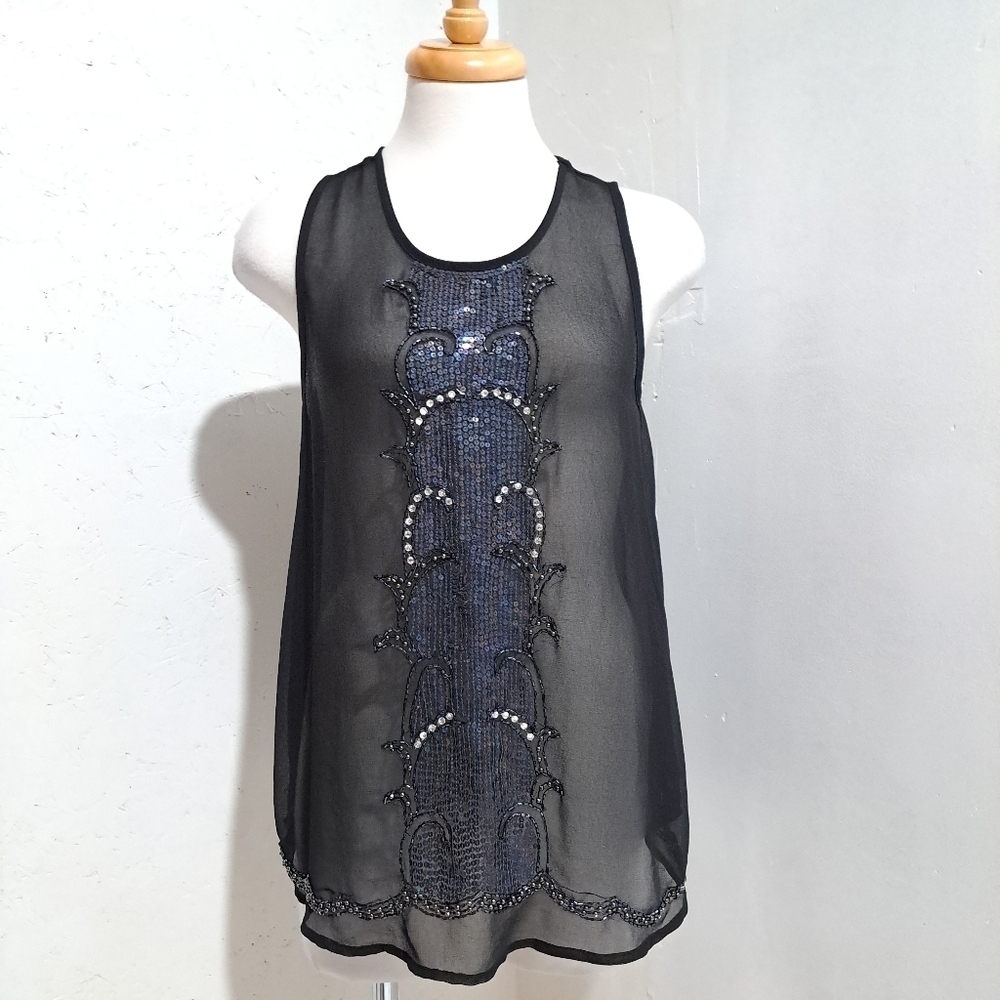 Temperance | Black sheer beaded sleevless shirt - Picture 2 of 9